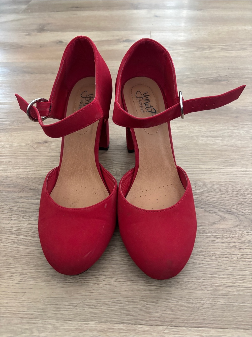 Yael Studio Red Mary Jane Block Heels with Ankle Strap